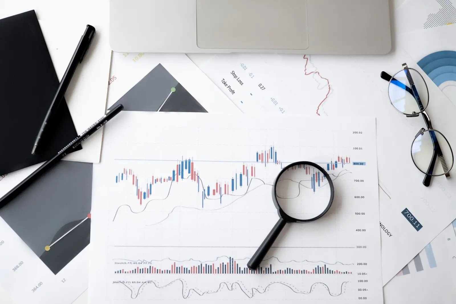 Financial charts under review for forensic accounting